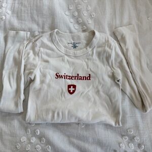 SOLD - White and red Brandy Melville Switzerland long sleeve top